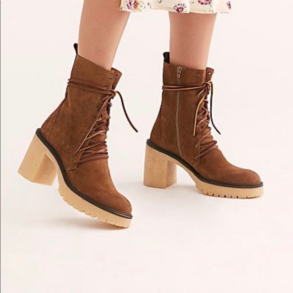 Free People Dylan Lace-up Boots Suede Platform Chunky Heel Size 39 - Picture 1 of 13